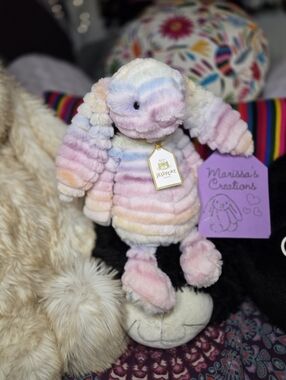 SOLD - BNWT Customized Jellycat Medium Nimbus Luxe Bunny "Amitola"